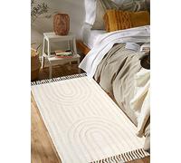 Lanffia Boho Area Rug 3' x 5', Handmade Woven Tufted Rainbow Bedroom Rug Washable Farmhouse Carpet Cotton Natural Door Mat for Entryway Porch Living Room Laundry Room Kitchen, Beige
