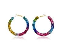 LANFUNI Crystal Hoop Earrings Bohemian Sparkle Resin Rhinestone Wrapped Hoop Crystal Earrings for Women Fashion Jewelry, 1.73" X 1.70" X 0.22", Gold Plated, Rhinestone