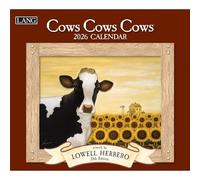 Lang Cows Cows Cows 2026 Wall Calendar - 13.4″ × 12″, 12-Month Calendar with Stapled Binding, Linen-Embossed Art by Lowell Herrero, Whimsical Farm Animal Imagery