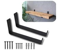 Lang Horn 2 X Heavy Duty Shelf Brackets for Shelves, Shelf Bracket for Scaffold Board Shelving - Strong Industrial Style, Made from 5mm Steel - 225x40mm (2, Black)