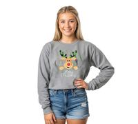 Lang Horn Christmas Sweatshirt Women Reindeer Graphic Print Jumper Long Sleeve Shirt Unisex Pullover Causal Crewneck Sweat Tops for Women Medium Heather Grey