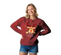 Lang Horn Christmas Sweatshirt Women Reindeer Graphic Print Jumper Long Sleeve Shirt Unisex Pullover Causal Crewneck Sweat Tops for Women Small Burgundy
