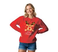 Lang Horn Christmas Sweatshirt Women Reindeer Graphic Print Jumper Long Sleeve Shirt Unisex Pullover Causal Crewneck Sweat Tops for Women XL Red