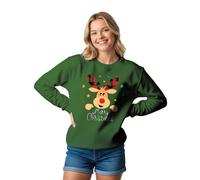 Lang Horn Christmas Sweatshirt Women Reindeer Graphic Print Jumper Long Sleeve Shirt Unisex Pullover Causal Crewneck Sweat Tops for Women XL Green