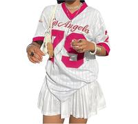 Lang Horn Women's Basketball Graphic Tshirts Summer Short Sleeve V Neck Number Print Loose Tops Oversized Jersey Pullover Shirt Streetwear XL Pink