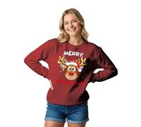 Lang Horn Womens Happy Reindeer Christmas Jumper XXL Burgundy