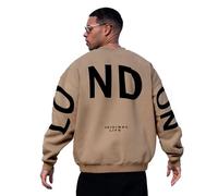 Lang Horn Women's Men UnisexOversized Letter Print London Sweatshirt Pullover Shirt, UK Style Small Beige