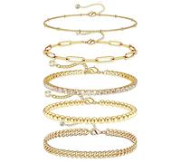LANG XUAN 14K Gold Ankle Bracelets for Women Waterproof Set Boho Cuban Link Anklets Initials Letter Name Non Tarnish Extra Large Ankle Chain Layered Foot Jewelry Personalized Gifts, L, Cubic Zirconia