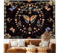 LANG XUAN Butterfly Moon Phase Flower Tapestry Botanical Floral Plant Boho Mushroom Tapestry for Bedroom Aesthetic Vintage Tapestries Wall Hanging for Living Room Dorm (Green, 70.87" x 90.55")