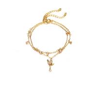 LANG XUAN Turquoise Turtle Anklet Multiple Layered Boho Gold Handmade Tree of Life Charm Anklet for Women (Gold Butterfly)