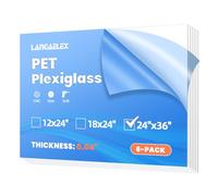 Langaelex 6 Pack 24x36" PET/Plexiglass Sheets - 0.04" Thick Clear Plastic for Picture Frame Glass Replacement, Display & Painting Projects