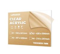 Langaelex A2 Clear Cast Acrylic Sheet 420 x 594 mm, 3 mm Thick Perspex Sheet cut to Size for Laser Engraving, Wedding Sign, DIY and Crafts Project