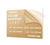 Langaelex A2 Clear Cast Acrylic Sheet 420 x 594 mm, 6 mm Thick Perspex Sheet cut to Size for Laser Engraving, Wedding Sign, DIY and Crafts Project