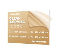 Langaelex A3 Clear Cast Acrylic Sheets 297 x 420mm, 6mm Thick Perspex Sheets cut to Size for Laser Engraving, Picture Frame, DIY and Crafts Project