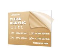 Langaelex A4 Clear Cast Acrylic Sheets 210 x 297mm, 3mm Thick Perspex Sheets cut to Size for Laser Engraving, Picture Frame, DIY and Crafts Project