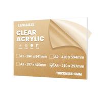 Langaelex A4 Clear Cast Acrylic Sheets 210 x 297mm, 6mm Thick Perspex Sheets cut to Size for Laser Engraving, Picture Frame, DIY and Crafts Project