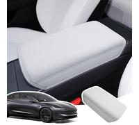 LANGBEAN Armrest Cover for Tesla Model 3 Highland 2024 2025 2026, Centre Console Armrest Cover in Thickened PU Leather, Non-Slip Accessories for Raising the Armrest, White