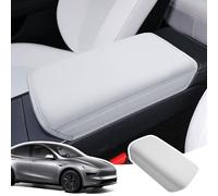 LANGBEAN Armrest Cover for Tesla Model Y Juniper 2025 2026, Centre Console Armrest Cover in PU Leather, Model Y Accessories for Raising the Armrest, White