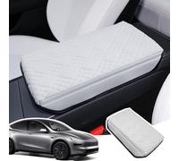 LANGBEAN Armrest Cover for Tesla Model Y Juniper 2025 2026, Centre Console Armrest Cover in Thickened PU Leather, Model Y Accessories for Raising the Armrest by 3CM, White
