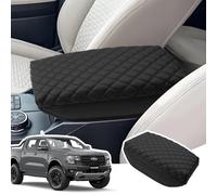 LANGBEAN Armrest Cover with Organizer Pocket for Ford Ranger T9 2025 2024 2023 (Electronic Brake), Centre Console Armrest Cover in Thickened PU Leather, Raising the Armrest by 4CM, Black
