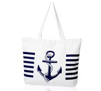 LANGCYGO Nautical Theme Anchor Canvas Tote Bag with an Inner Pocket,Top Zipper Reusable Grocery Bags For Women,Beach, Anchor Xl, One Size