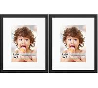 Langdon House 10x8 Black Picture Frame w/Removable Mat to 7x5, Modern Step-Down Moulding, Tabletop Easel Included, Estate Collection (Pack of 2)