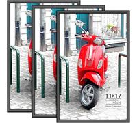 Langdon House - 11x17 Poster Frames - Black, 3 Pack - 11 x 17 Modern Plastic Slide-In Photo Frames with Buildable Molding - Wall Mount Only with Non-Trace Nails - Prima Collection