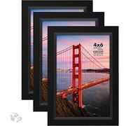 Langdon House 6x4 Picture Frames (Black, 3 Pack), Modern w/Bevelled Accent, Tabletop Easel and Wall Hanging Hooks Included, Radiant Collection