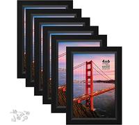 Langdon House 6x4 Picture Frames (Black, 6 Pack), Modern w/Bevelled Accent, Tabletop Easel and Wall Hanging Hooks Included, Radiant Collection