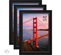 Langdon House 7x5 Picture Frames (Black, 3 Pack), Modern w/Bevelled Accent, Tabletop Easel and Wall Hanging Hooks Included, Radiant Collection
