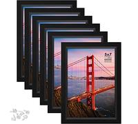 Langdon House 7x5 Picture Frames (Black, 6 Pack), Modern w/Bevelled Accent, Tabletop Easel and Wall Hanging Hooks Included, Radiant Collection