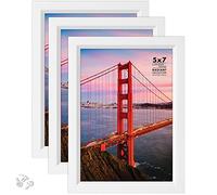Langdon House 7x5 Picture Frames (White, 3 Pack), Modern w/Bevelled Accent, Tabletop Easel and Wall Hanging Hooks Included, Radiant Collection