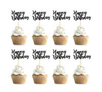 LANGE HOME 24Pcs Happy Birthday Cupcake Toppers Glitter Celebrating Birthday Cupcake Picks Girl Baby Shower Kids Birthday Party Cake Decoration Supplies Black