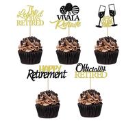 LANGE HOME 30 PCS Happy Retirement Cupcake Toppers Officially Retired Cupcake Picks No Work Zone Adventure Begins Cake Decorations for Retirement Theme Farewell Birthday Party Supplies Black Gold