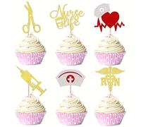 LANGE HOME 36 Pcs Nurse Cupcake Toppers Glitter Nursing School Graduation Cupcake Picks Medical Rn Nurse Grad Themed Birthday Baby Shower Party Cake Decorations Supplies