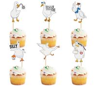LANGE HOME 36 Pcs Silly Goose Cupcake Topper Silly Goose Baby Shower Decorations for Cake Decorations Birthday Party Supplies Animal Theme Bday Cupcake Picks