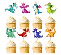 LANGE HOME 40 Pcs Dinosaur Cupcake Toppers Baby Cute Dinosaur Cupcake Picks Dino Theme Baby Shower Kids Birthday Party Cake Decorations Supplies Colorful