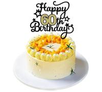 LANGE HOME Happy 60th Birthday Cake Topper - Black Gold Glitter Cheers to 60 Years - Fabulous Anniversary Party Cake Decoration for Sixty Birthday Party 1 Pcs