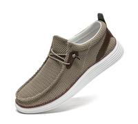 LANGFEUU Mens Slip-On Loafers Moccasin Slippers Men Casual House Driving Shoes Breathable Lightweight Sneakers Brown UK 9.5