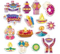 LANGFON 60 PCS Diwali Cutout for Light Celebration Party Decor, Diwali Paper Cutout Indian Diwali Festival Large Hanging Decor for Party Craft Party Decor Wall Table Rangoli Deepavali Parties