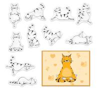 LANGFON Cat Clear Stamps for Card Making Orange Cats Doing Yoga Rubber Stamps Cute Animal Kitten Cats Transparent Silicone Seals for Gift Card DIY Scrapbooking Embossing Album Craft Supplies