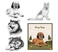 LANGFON Cute Dogs Clear Stamps for Card Making Husky German Shepherd Dog Rubber Stamps Animal Dog Background Transparent Silicone Seals for Gift Card DIY Scrapbooking Embossing Album Craft Supplies