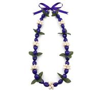 LANGFON Hawaiian Graduation Kukui Nut Leis Adjustable Flower Necklace Ribbon Bow Tie Grad Gift for High School College Grad, LONG, Acrylic, No Gemstone