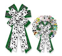 LANGFON Large Soccer Wreath Bows Linen Football Bows Green GO TEAM Ribbon Bows for Wreath Sports Theme Decor Soccer Bow for Spring World Cup Party Indoor Outdoor Tree Topper Wreath Decoration Supplies