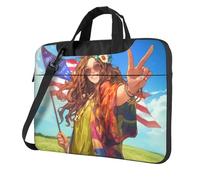Langhbozdp America Flag and Hippie Peace Print Laptop Case Sleeve with Shoulder Strap,Pocket,Fits 13/14/15.6 inch Laptop Notebook