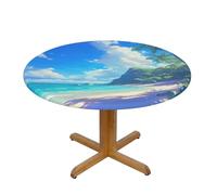 Langhbozdp Beach and Palm Tree Print Round Picnic Tablecloth,Elastic edge Table Cover for Dinner,Dining,Camping,Outdoor