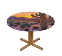 Langhbozdp Cactus Desert Sunsets Print Round Picnic Tablecloth,Elastic edge Table Cover for Dinner,Dining,Camping,Outdoor