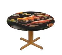 Langhbozdp Delicious sushi Print Round Picnic Tablecloth,Elastic edge Table Cover for Dinner,Dining,Camping,Outdoor