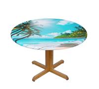 Langhbozdp Tropical Ocean Beach Theme Print Round Picnic Tablecloth,Elastic edge Table Cover for Dinner,Dining,Camping,Outdoor