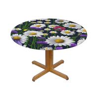 Langhbozdp Wild Flowers and Cornflowers Daisies Print Round Picnic Tablecloth,Elastic edge Table Cover for Dinner,Dining,Camping,Outdoor